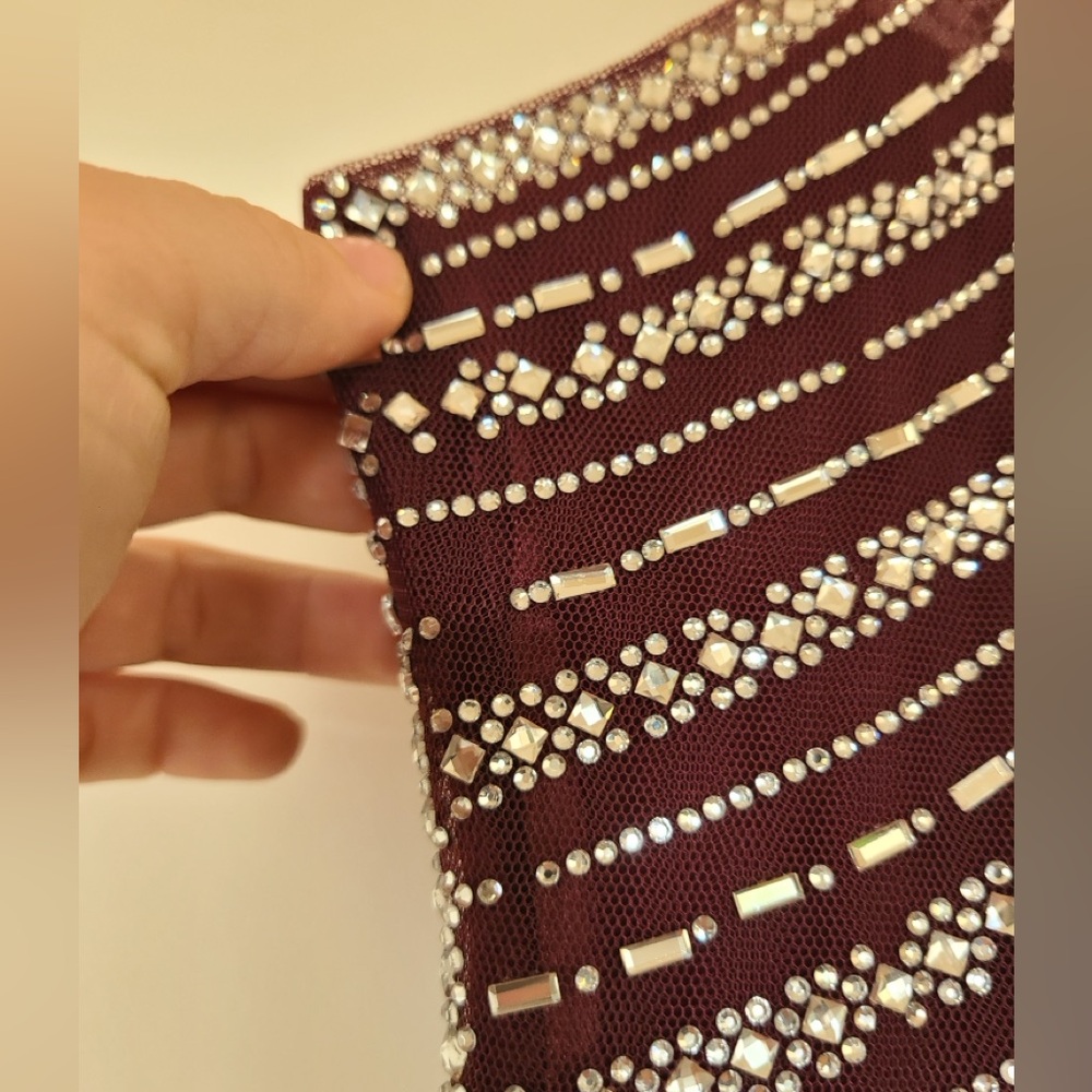 Say Yes to the Prom Jeweled High Neck Maxi Dress, jeweled collar wine red sz 5 - Picture 12 of 15